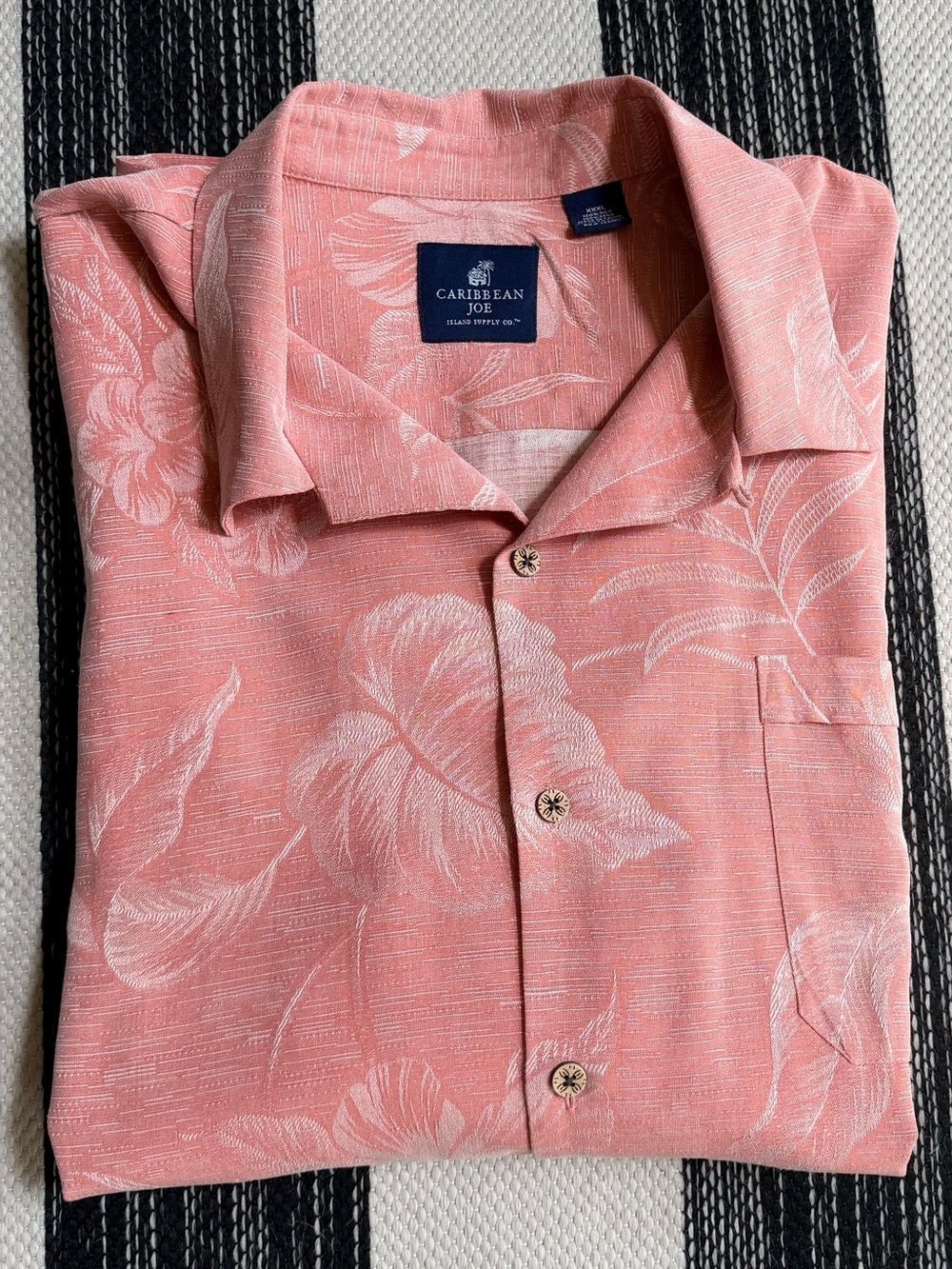 Caribbean Joe Men's Hawaii Silk Coral Pink Floral Short-Sleeve Button Shirt 3XL